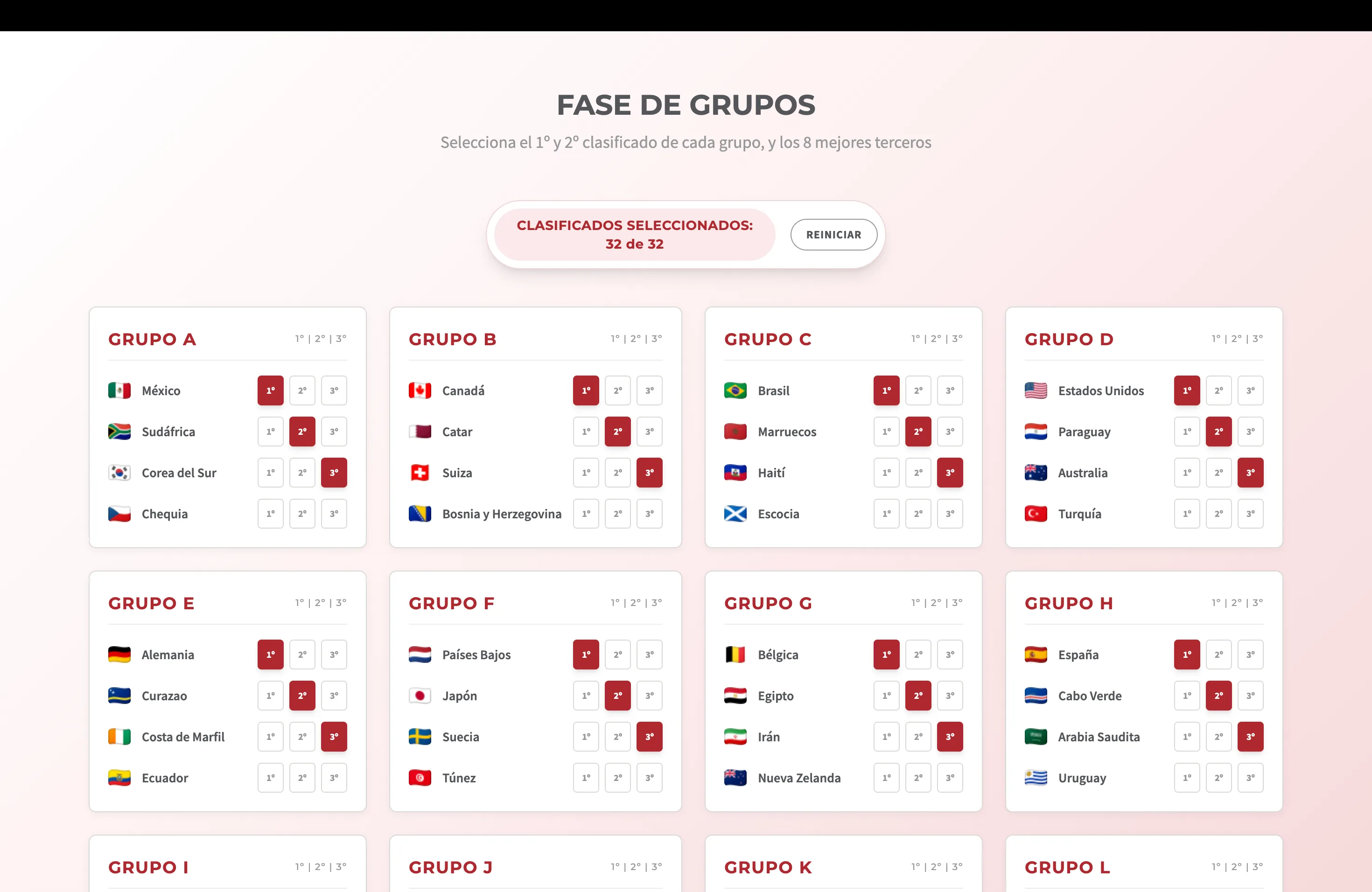 Selección de la fase de grupos